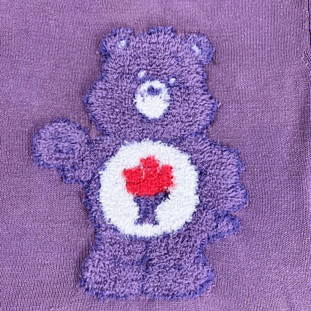 Iron Fist Care Bears Sweater Purple Share Bear Fuzzy Patch Knit Top Small - Picture 6 of 10